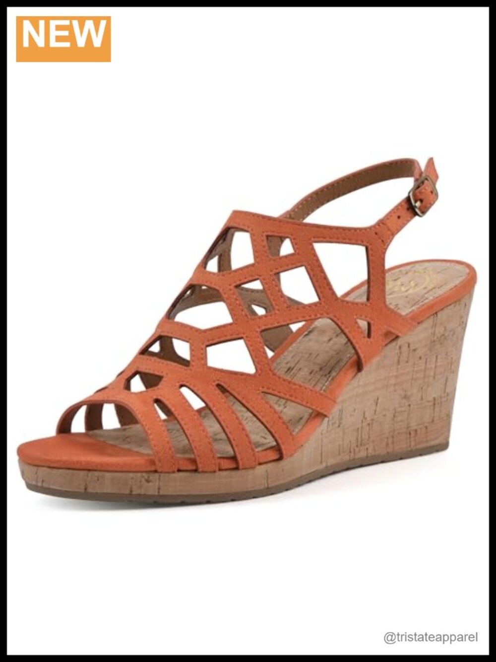 Cork Wedge Sandals with Adjustable Slingback Strap and Cut Out Design